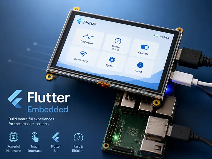 Application Flutter exécutée sur un Raspberry Pi avec écran tactile